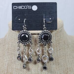 Vintage Chico's Earrings Black w/ Silver Tone 2.5 Inch Dangle Drop NEW